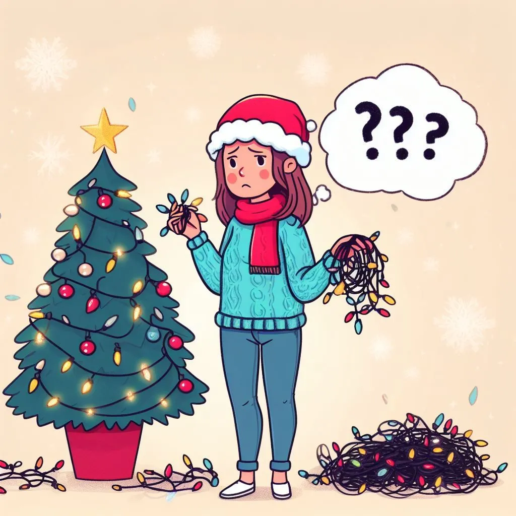 Women confused on the number of string lights and how to string Christmas lights on the tree